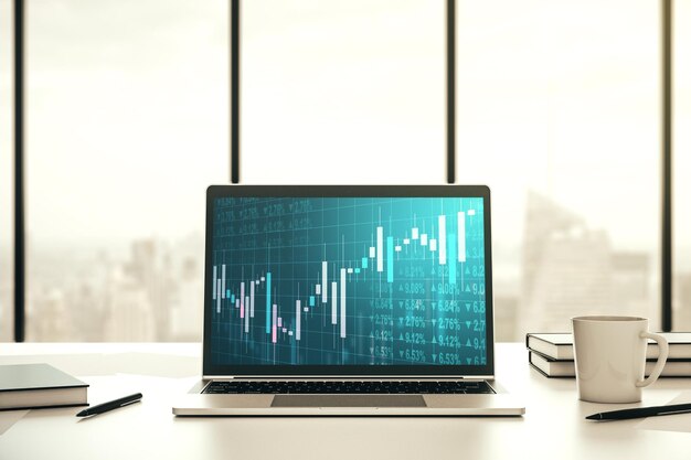 Gráfico financiero creativo abstracto en la pantalla del portátil moderno concepto de inversión y forex Representación 3D