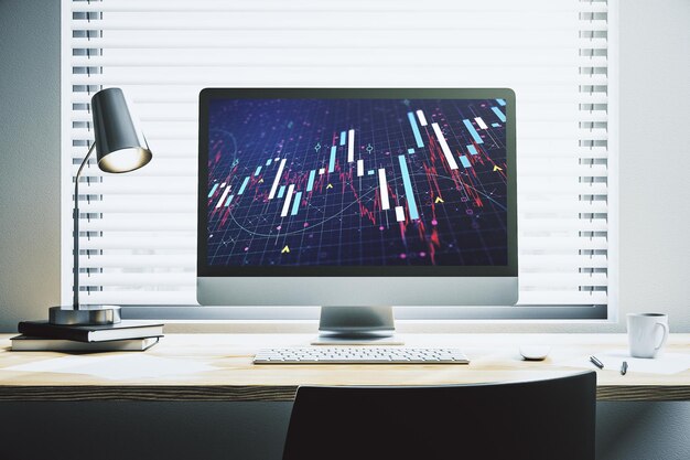 Gráfico financiero creativo abstracto en la pantalla del portátil moderno concepto de inversión y forex Representación 3D