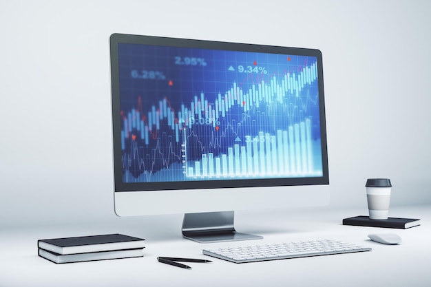 Gráfico financiero creativo abstracto en la pantalla del portátil moderno concepto de inversión y forex Representación 3D