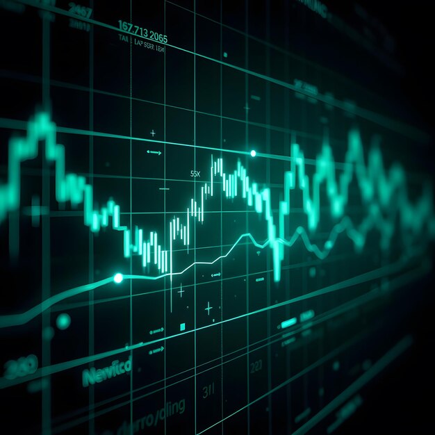 Gráfico financiero futurista visualización de comercio de alta tecnología con líneas brillantes y puntos de datos