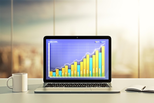 Gráfico financiero de ilustración en la computadora portátil en la oficina