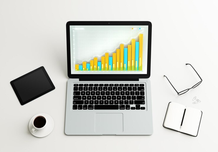 Foto gráfico financiero de ilustración en portátil