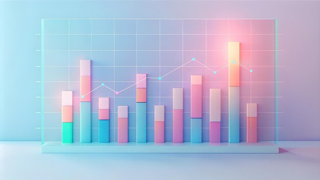 Gráfico financiero en pantalla pastel mínima ilustración en 3D