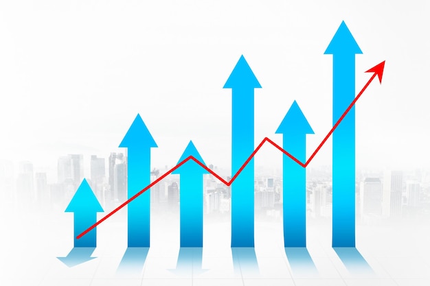 Gráfico de finanzas creciente y flecha hacia arriba