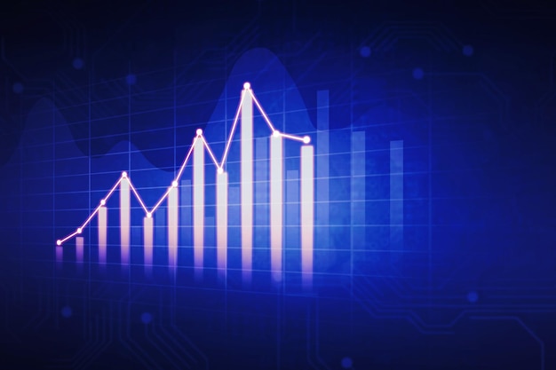 Gráfico de finanzas en declive en la pantalla virtual