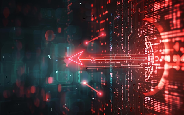 Gráfico de flecha de caída de tecnología futura señal roja tema de transformación digital