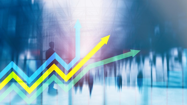 Gráfico de flechas de crecimiento financiero Concepto de inversión y comercio