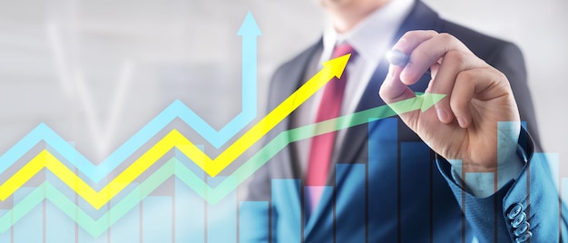 Gráfico de flechas de crecimiento financiero Concepto de inversión y comercio