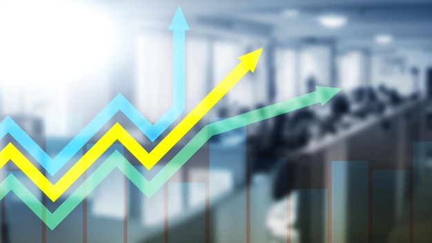 Gráfico de flechas de crecimiento financiero Concepto de inversión y comercio