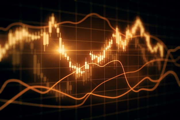 Gráfico de forex brillante y borroso en el fondo de la cuadrícula Concepto de finanzas y comercio Representación 3D