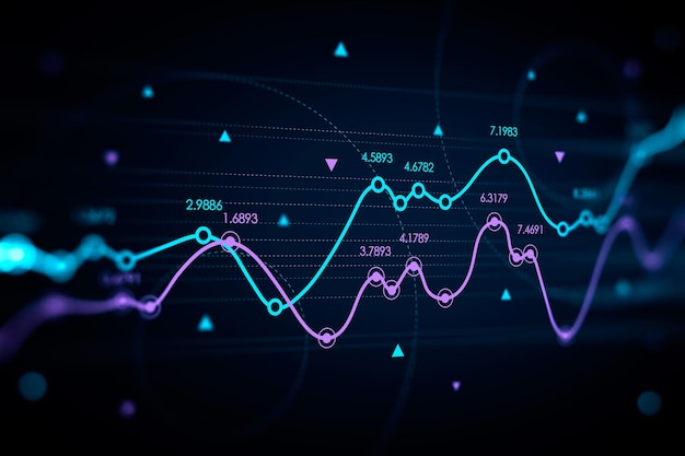 Gráfico de forex e ilustración de holograma gráfico Representación 3d del concepto de negocio e inversión
