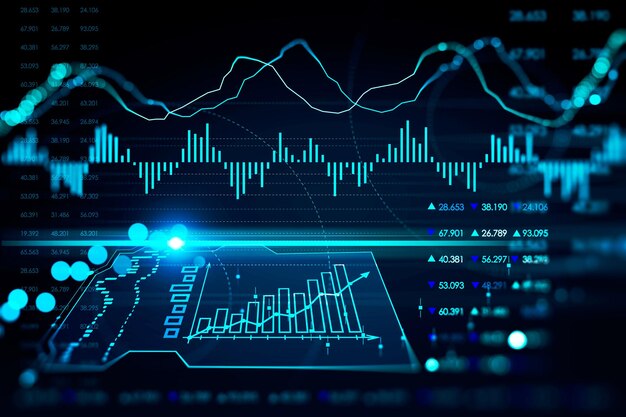 Gráfico de forex e ilustración de holograma gráfico Representación 3d del concepto de negocio e inversión