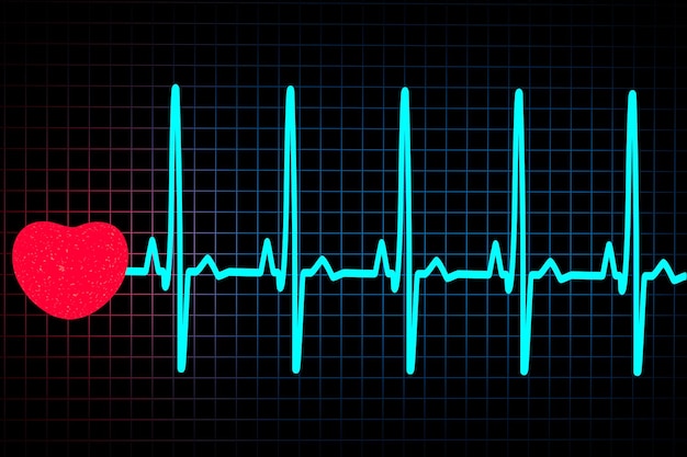 Foto gráfico de frecuencia cardíaca 3d latido cardíaco onda de icono ekg corazón rojo al comienzo del cardiograma