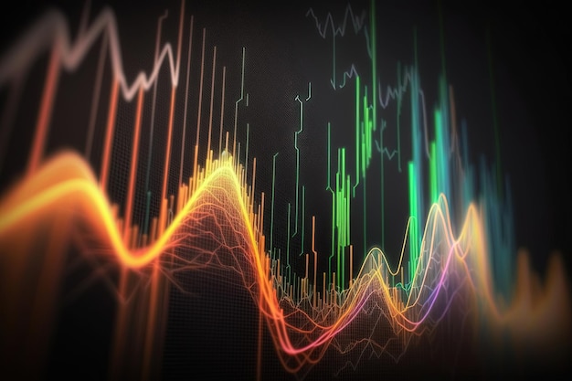 El gráfico generativo del mercado de valores de AI alinea el gráfico financiero sobre el fondo abstracto de la tecnología