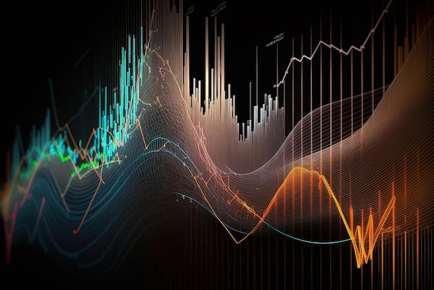 El gráfico generativo del mercado de valores de AI alinea el gráfico financiero sobre el fondo abstracto de la tecnología