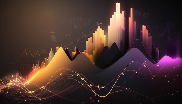 El gráfico generativo del mercado de valores de AI alinea el gráfico financiero sobre el fondo abstracto de la tecnología