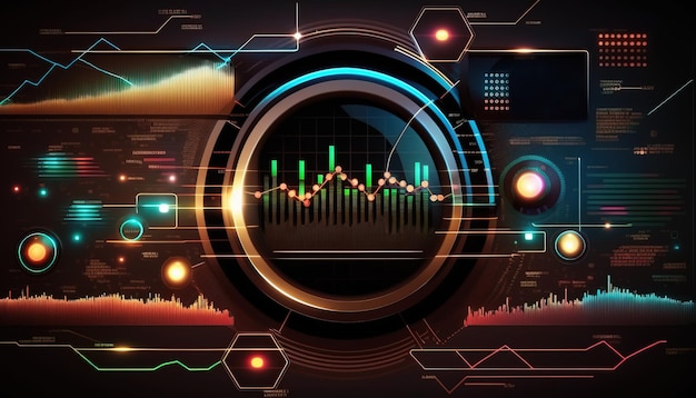 El gráfico generativo del mercado de valores de AI alinea el gráfico financiero sobre el fondo abstracto de la tecnología