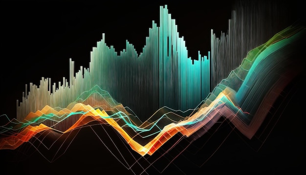 El gráfico generativo del mercado de valores de AI alinea el gráfico financiero sobre el fondo abstracto de la tecnología