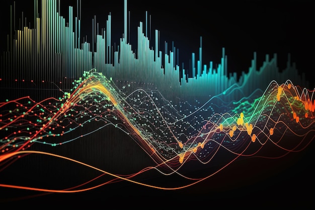 El gráfico generativo del mercado de valores de AI alinea el gráfico financiero sobre el fondo abstracto de la tecnología