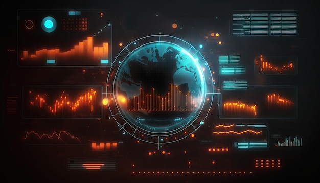 El gráfico generativo del mercado de valores de AI alinea el gráfico financiero sobre el fondo abstracto de la tecnología