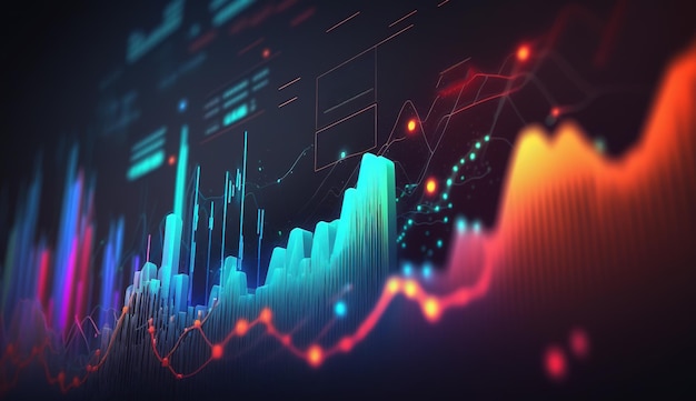 El gráfico generativo del mercado de valores de AI alinea el gráfico financiero sobre el fondo abstracto de la tecnología