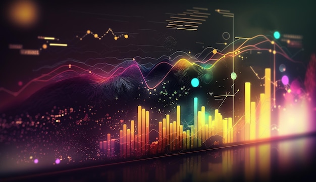 El gráfico generativo del mercado de valores de AI alinea el gráfico financiero sobre el fondo abstracto de la tecnología