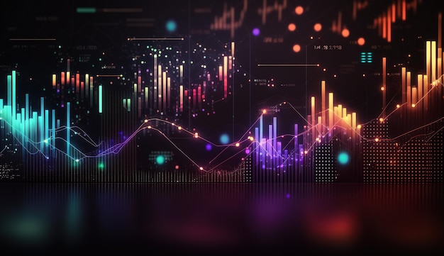 El gráfico generativo del mercado de valores de AI alinea el gráfico financiero sobre el fondo abstracto de la tecnología