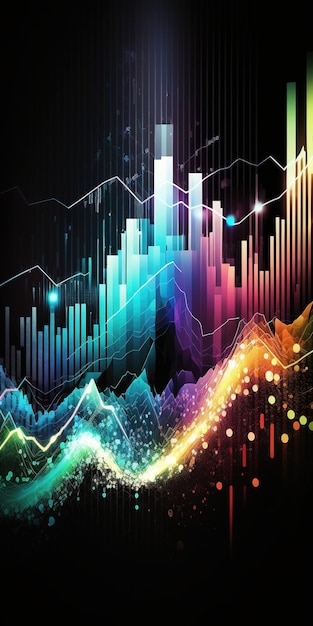 El gráfico generativo del mercado de valores de AI alinea el gráfico financiero sobre el fondo abstracto de la tecnología