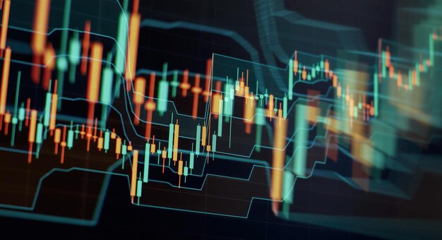 Gráfico gráfico de negociação de investimentos no mercado de ações Gráfico financeiro com gráfico de linha de tendência ascendente Gestão de riqueza com conceito de diversificação de risco