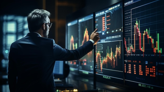 Gráfico de gráfico de finanzas de mercado sobre fondo de tecnología económica con IA generativa