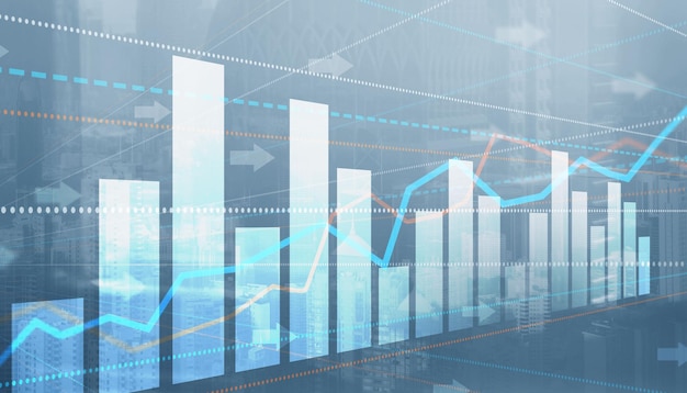 Gráfico de gráfico de finanzas Trading Forex Exchange Investment Fintech concepto sobre fondo de ciudad moderna