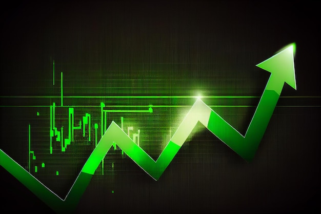 Gráfico gráfico en el mercado bursátil Gráfico de crecimiento Inversión digital empresarial Punto alcista Tendencia generativa IA