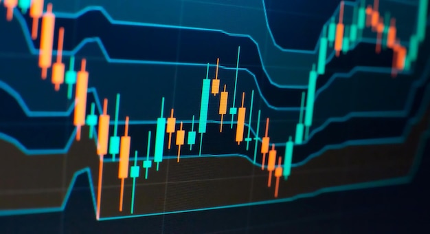 Gráfico gráfico de negociación de inversiones en el mercado de valores Gráfico financiero con gráfico de línea de tendencia ascendente Gestión de riqueza con concepto de diversificación de riesgos