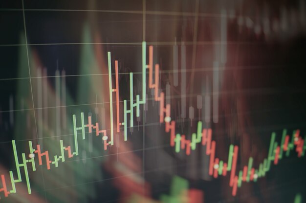 Gráfico del gráfico del palillo de la vela del comercio de inversión del mercado de valores, el diseño del concepto de la bolsa de valores y el fondo.