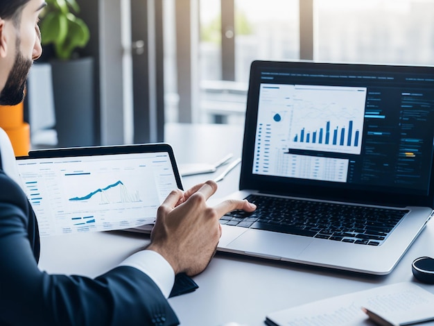 Gráfico de informe financiero Análisis de datos Tablero de datos en computadora portátil Gráfico de crecimiento de finanzas comerciales Marketin