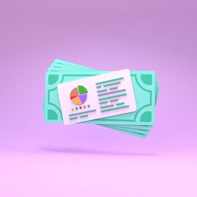 Gráfico de informes gráfico creciente en el contexto de dólares El concepto de cálculo de rentabilidad y beneficio 3d render