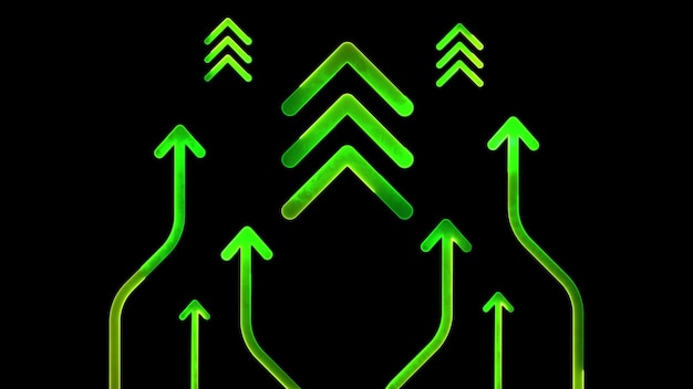 Gráfico de inversión de icono de bucle brillante con efecto de neón de fondo negro