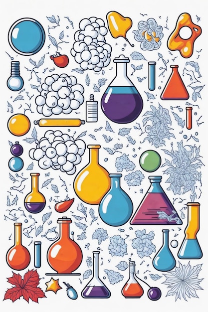 Foto gráfico de laboratorio químico con reactivos