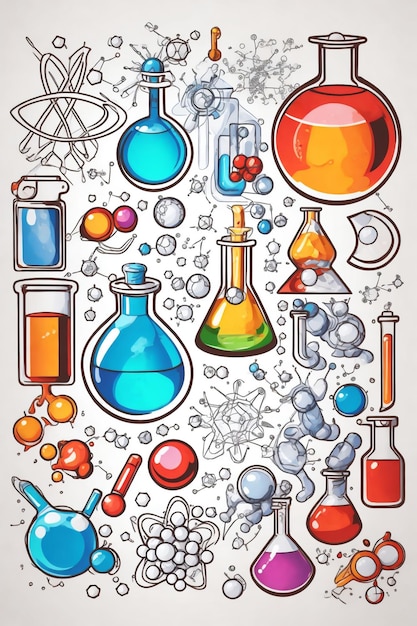 gráfico de laboratorio químico con reactivos