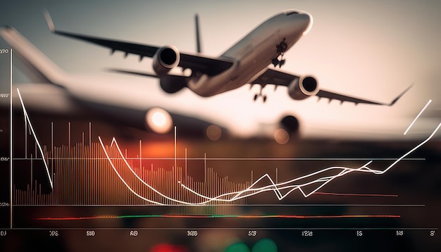 Un gráfico lineal muestra un avión volando en el cielo.