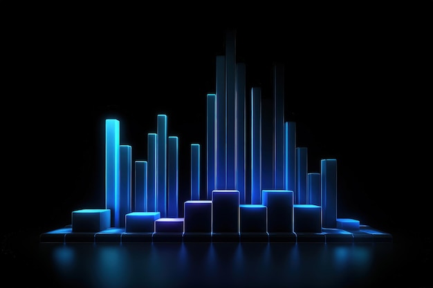 Gráfico de luz de neón azul finanzas y bolsa concepto fondo oscuro ilustración digital Ge