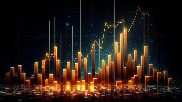 Gráfico de mercado de aumento de negocios gráfico de acciones o ganancias de datos financieros de inversión en el fondo del diagrama de dinero de crecimiento AI generativo