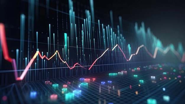 Gráfico de mercado de gráfico de acciones de negocios o concepto digital de inversión con tecnología de IA generativa