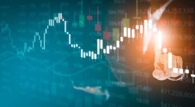 Gráfico de mercado de pérdidas comerciales y comerciales durante la guerra Pérdidas comerciales en el concepto de gráfico de mercado de valores Gráfico de mercado de línea táctil de lápiz de uso comercial y flechas rojas caen al suelo indicando