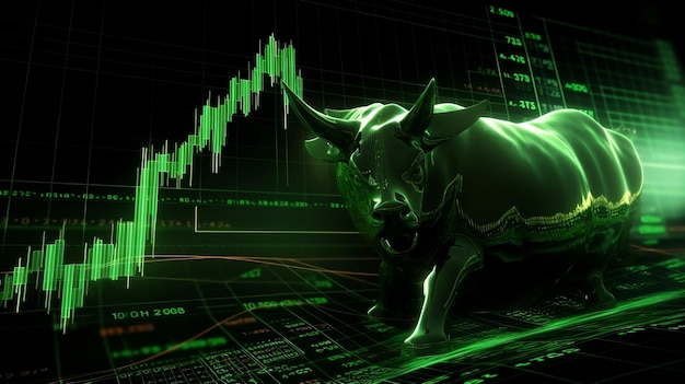 Gráfico del mercado de valores de Forex con símbolo de toro que representa el concepto de mercado de toro