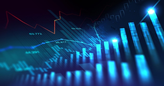 Foto gráfico del mercado de valores o del comercio de divisas en un concepto futurista adecuado para inversiones financieras o tendencias económicas, ideas de negocios y diseño de todas las obras de arte antecedentes financieros abstractos