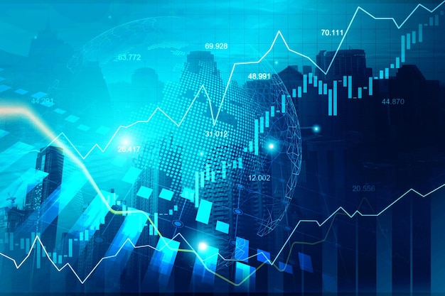 Gráfico del mercado de valores o del comercio de divisas en un concepto futurista adecuado para inversiones financieras o tendencias económicas, ideas de negocios y diseño de todas las obras de arte Antecedentes financieros abstractos