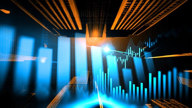 Foto gráfico del mercado de valores o del comercio de divisas en el concepto gráfico de doble exposición.