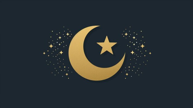 Un gráfico minimalista de la luna creciente y las estrellas.