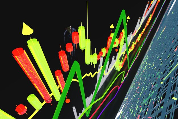 Gráfico de movimiento de precios con indicadores El comerciante analiza el movimiento de precios en un gráfico de negociación